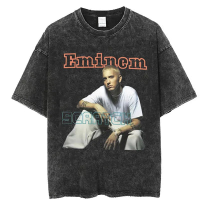 Rapper Eminem Slim Shady Print T Shirt Male 90s Hip Hop Punk Rock Vintage Wash T Shirts Men's Harajuku Clothes Unisex Streetwear