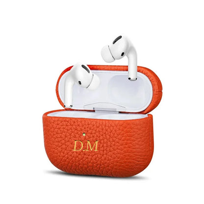 Luxury Lychee Skin Pattern Earphone Case For Airpods 1 2 Pro 3 Personalized Gold Initials Letters Customize Cover