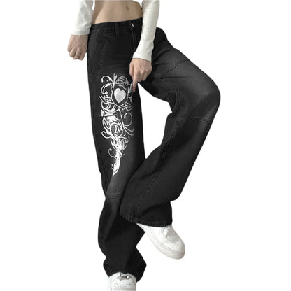 Women's Low Waist Graphic Denim Jeans