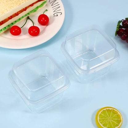 100Pcs Disposable Dessert Cups with Lids 8oz Reusable Cupcake Container Clear Square Single Dessert Box Sealed Cake Storage Box