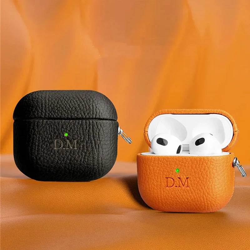 Luxury Lychee Skin Earphone Case For Airpods 3 Pro 2 1 Colorless Name Letters Personalized Customized Protective Cover Case
