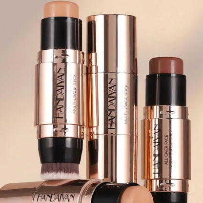 Double-headed Face Bronzer Highlighter Stick Concealer with Brush Face Contour Cream Moisturizing Natural 3D Nose Shadow Makeup
