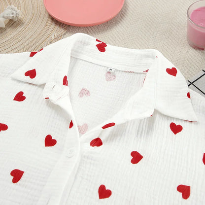 Spring New Fashion Style Love Printed Ruffle Edge Underwear Long sleeved Shorts Three piece Set for Women's Home Fury