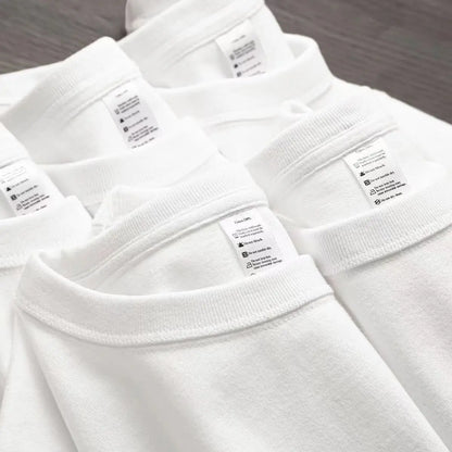 Japanese 320G Heavyweight Short Sleeve T-shirt Men's Summer Pure Cotton Thick Neckline Pure White Half Sleeve T-shirt