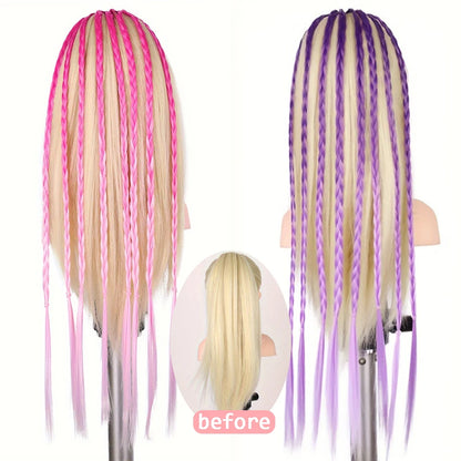Colorful Braids, Synthetic Wig Extensions, Rubber Bands, Rainbow Braids, Ponytail Hair Accessories, WOMEN'S Party Cosplay Fes