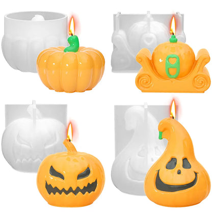 DIY Grimace Squash Silicone Candle Mould Funny Face Cushaw Resin Soap Mold Halloween Party Pumpkin Carriage Chocolate Cake Decor