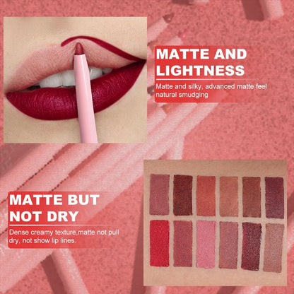 6PC Velvet Matte Lipstick Pen Nude Brown Lip Liner Pencil Kit Smooth Rose Red Pigment Waterproof Long Lasting Dye Cheek Lip Tint