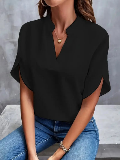 Casual Loose Solid Shirt & Blouse Women Fashion V-neck Half Sleeve Shirts For Women 2024 Office Elegant Pullover Blusas Tops