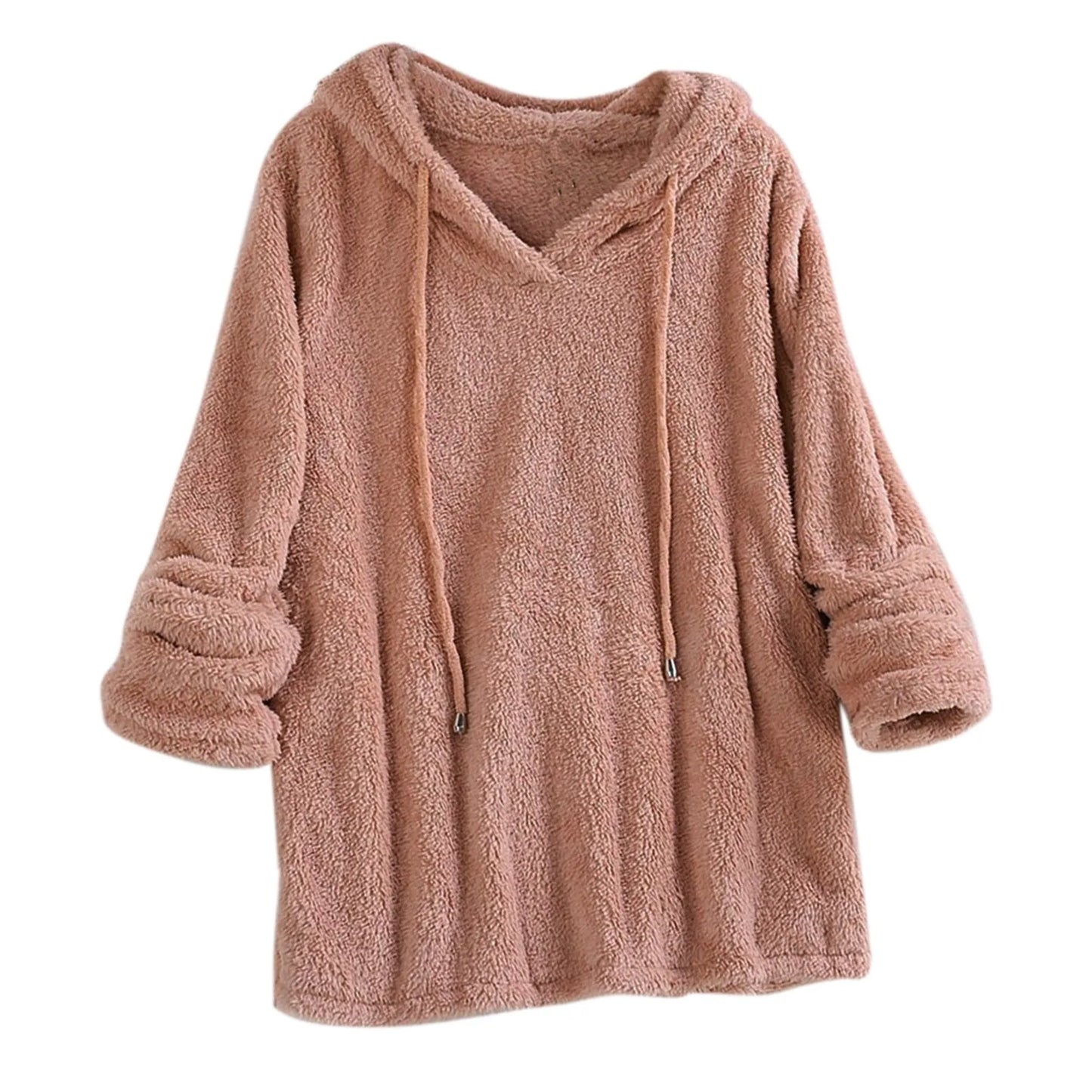 Long Sleeve Plush Hoodies Large Size 2xl Womens Casual Solid Hooded Sweatshirts Tops Cotton Sweatshirt Sudaderas De Mujeres