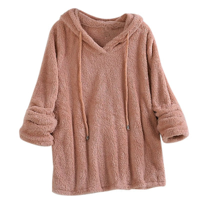Long Sleeve Plush Hoodies Large Size 2xl Womens Casual Solid Hooded Sweatshirts Tops Cotton Sweatshirt Sudaderas De Mujeres