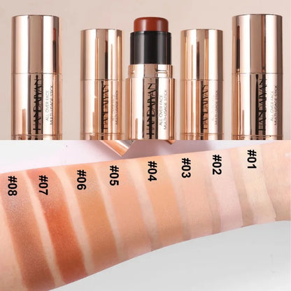 Double-headed Face Bronzer Highlighter Stick Concealer with Brush Face Contour Cream Moisturizing Natural 3D Nose Shadow Makeup