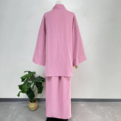 Eid Muslim Suit Modest Two Piece Women Lace Up Top Skirt Outfits Ramadan Morocco Dubai Abayas Ensemble Islam Arab Jalabiya