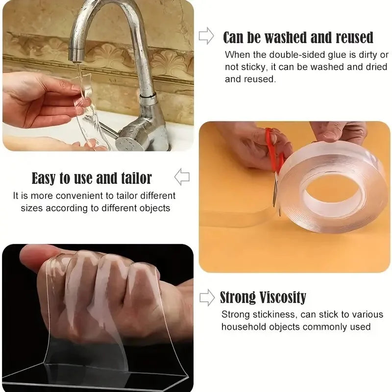 5M Nano Tape Double Sided Tape Transparent NoTrace Reusable Waterproof Adhesive Tape Cleanable Home Gekkotape