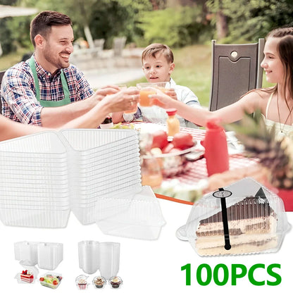 100Pcs Disposable Dessert Cups with Lids 8oz Reusable Cupcake Container Clear Square Single Dessert Box Sealed Cake Storage Box