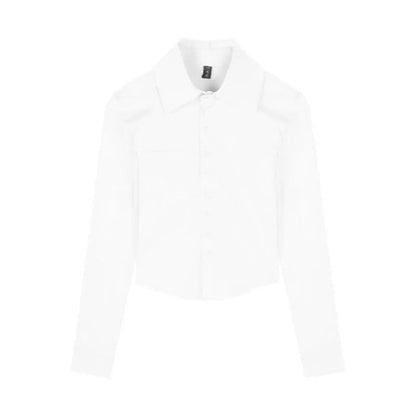 Xpqbb White Shirts Women Korean Style Buttons Folds Slim Fit Crop Tops Female All-Match Daily Design Office Long Sleeve Blouses