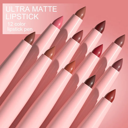 6PC Velvet Matte Lipstick Pen Nude Brown Lip Liner Pencil Kit Smooth Rose Red Pigment Waterproof Long Lasting Dye Cheek Lip Tint