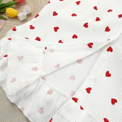 Spring New Fashion Style Love Printed Ruffle Edge Underwear Long sleeved Shorts Three piece Set for Women's Home Fury
