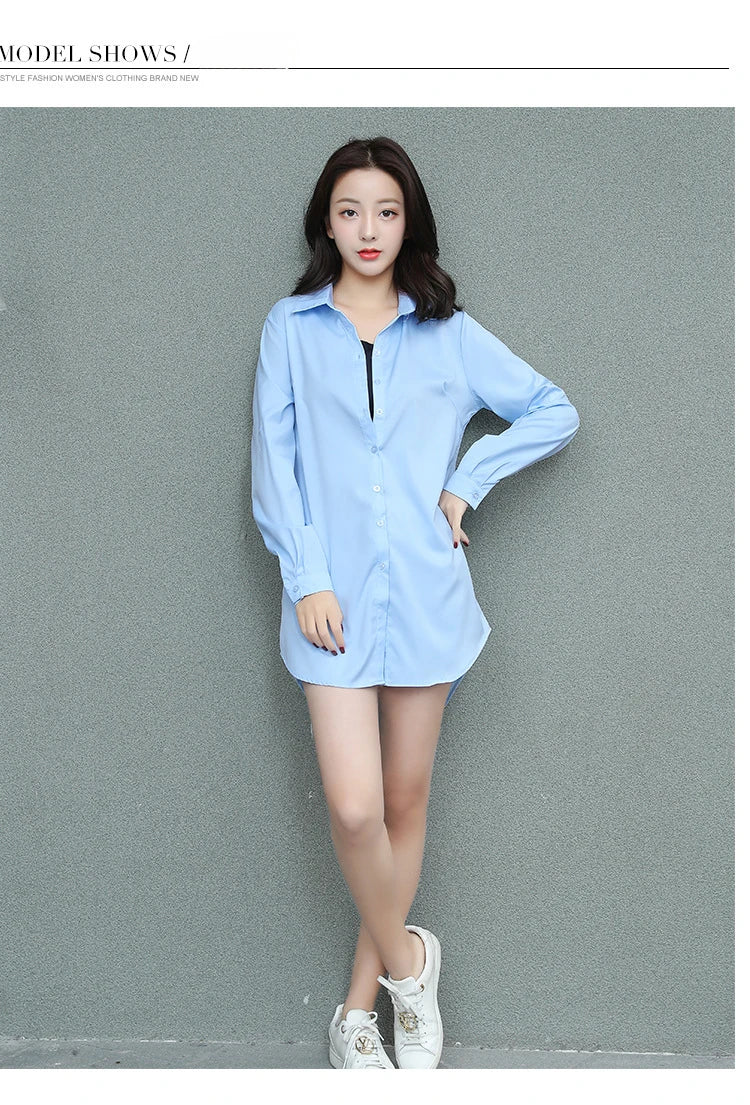 Mid-Length White Shirt Women BF Sexy Shirt Pajamas Female Skirt Ladies Tops Loose 2023 Autumn Clothing Women Shirts and Blouses