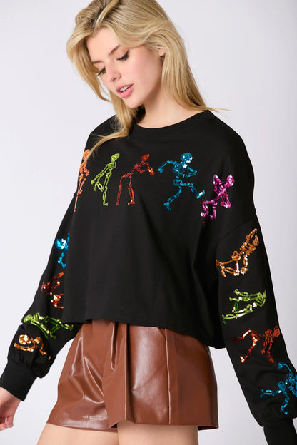Glitter Patchwork Hoodies Vintage Tshirt Harajuku Slim Long Sleeve Streetwear Women Clothes Halloween Tee Top Autumn Winter