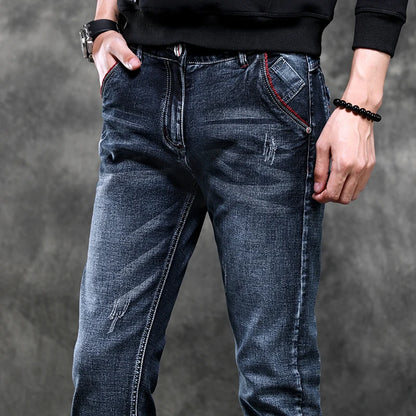 Men's Denim Jeans Classic Stretch Slim Straight-leg Trousers Casual All-match Pants Male Blue Black