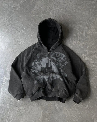 Y2k Hoodie Castle  Print Pattern Zipper Hooded Sweatshirt for Men and Women New Gothic Harajuku Hip Hop Retro Streetwear Jacket
