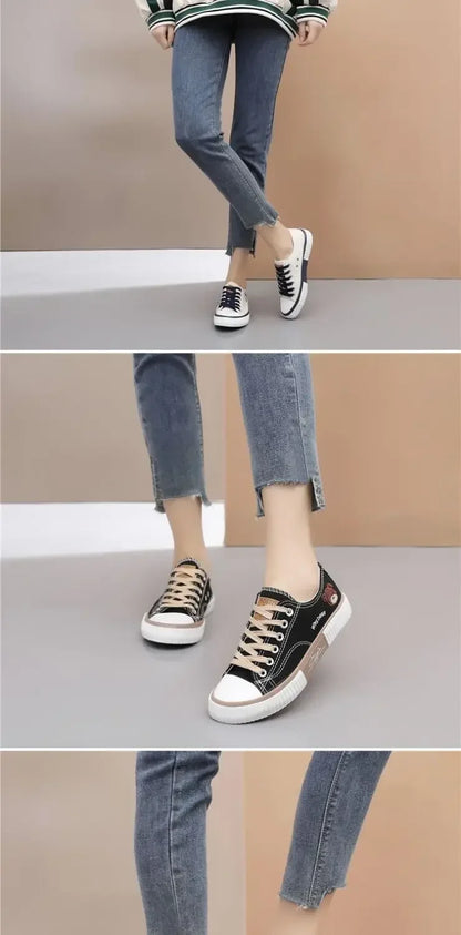 Low-top Canvas Shoes Women's Sneaker Lace up Flat Casual Shoes Fashion Breathable Running Shoes Soft Botton Vulcanize Shoe