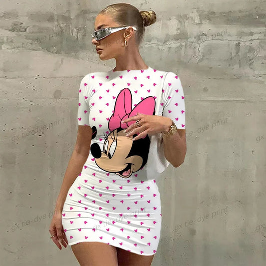 Elegant Dresses for Women 2023 Top Sexy Slim Fit Tight Women's Dress Casual Disney Mickey Mouse Print Cartoon Fashion Print