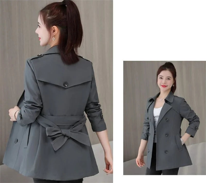 Women's Jacket 2024 New Spring Long Sleeves Stand Collar Casual Windbreaker Female Double-breasted With Belt Outerwear