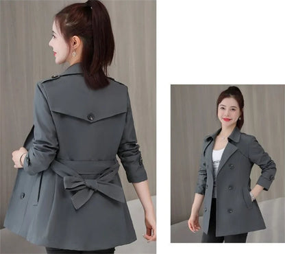 Women's Jacket 2024 New Spring Long Sleeves Stand Collar Casual Windbreaker Female Double-breasted With Belt Outerwear