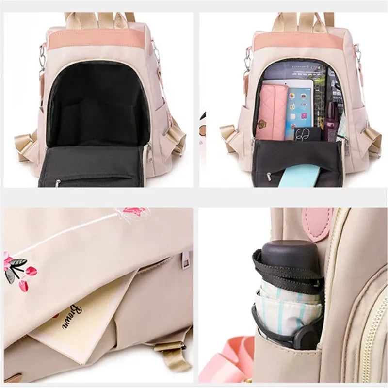 Waterproof Oxford Embroidery Women Backpack Fashion Anti-theft Large Capacity Female Travel Casual Backpacks School Laptop Bag