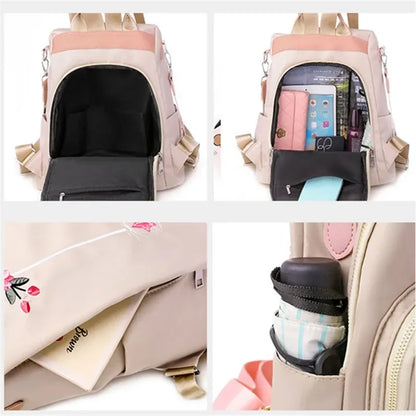 Waterproof Oxford Embroidery Women Backpack Fashion Anti-theft Large Capacity Female Travel Casual Backpacks School Laptop Bag