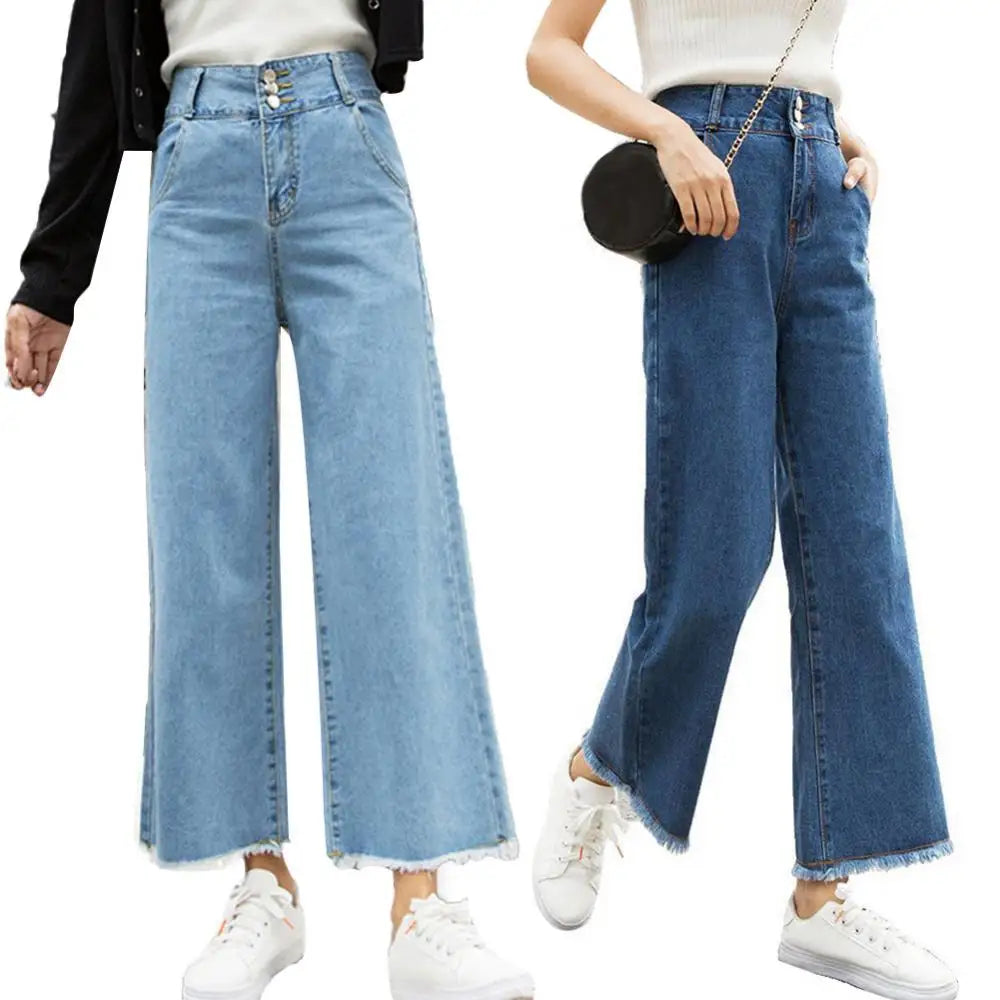 Women High Waist Straight Loose Wide Leg Casual Denim Jeans