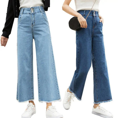 Women High Waist Straight Loose Wide Leg Casual Denim Jeans