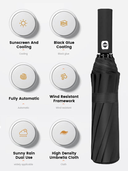 12 Bone Black Glue Fully Automatic Umbrella With Thick And Durable Keel Three Fold Umbrella UV Resistant Folding Umbrella