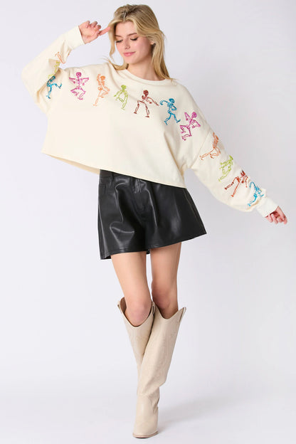 Glitter Patchwork Hoodies Vintage Tshirt Harajuku Slim Long Sleeve Streetwear Women Clothes Halloween Tee Top Autumn Winter