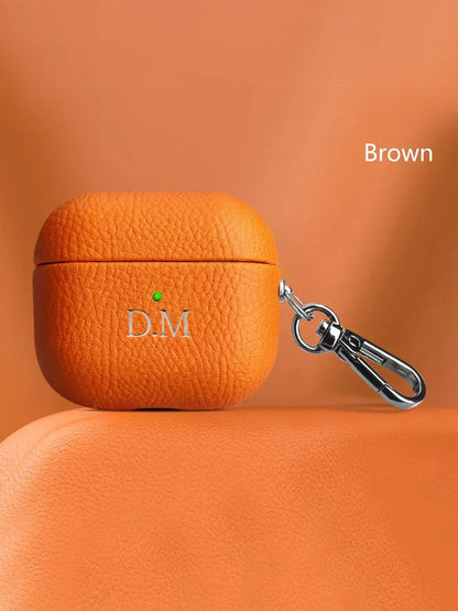 Personalized Initials Letters Customize Earphone DIY Soft Cover For Airpods 1 2 3 Pro 2 Luxury Lychee Skin Pattern With Keychain