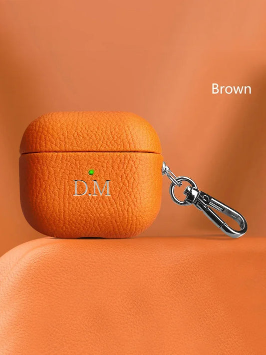 Personalized Initials Letters Customize Earphone DIY Soft Cover For Airpods 1 2 3 Pro 2 Luxury Lychee Skin Pattern With Keychain