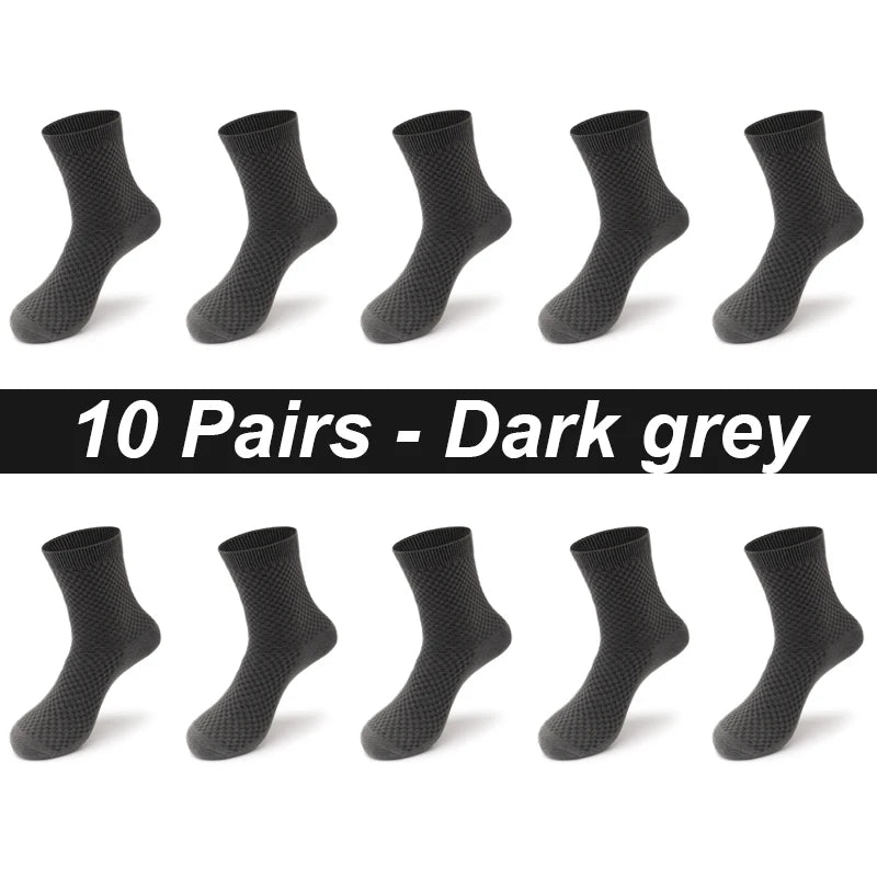 Bamboo Fiber Men's Socks 10Pairs Black Business Soft Breathable Long High Quality  Autumn for New Male Sock Plus Size 39-48