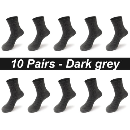 Bamboo Fiber Men's Socks 10Pairs Black Business Soft Breathable Long High Quality  Autumn for New Male Sock Plus Size 39-48