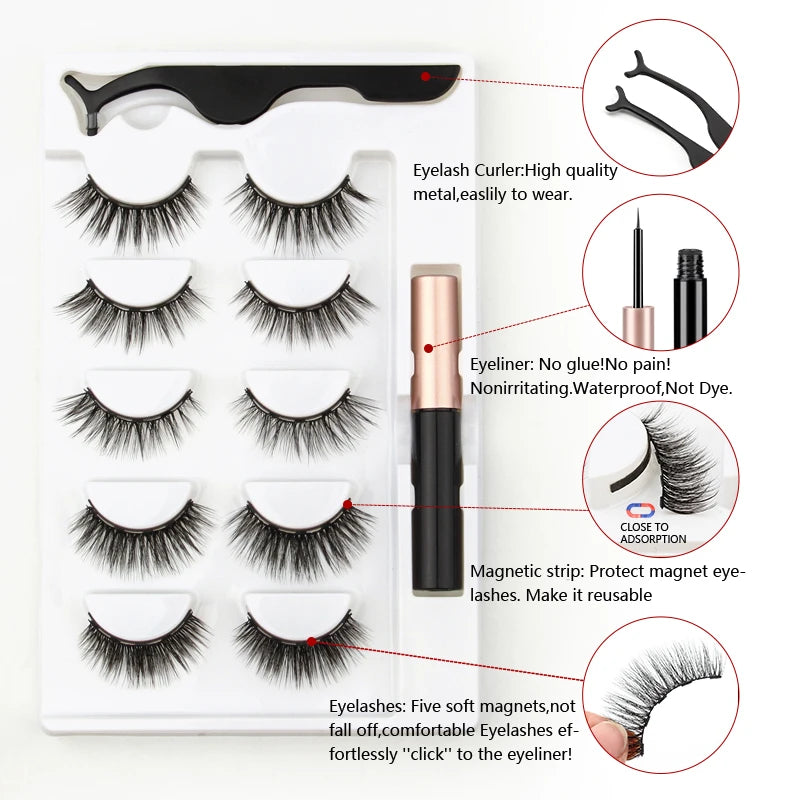 Magnetic Eyelashes Set 3/4/5/10 Pairs Natural Magnet False Eyelashes Makeup Kit Reusable Soft Mink Lashes Eyelash Extension Tool