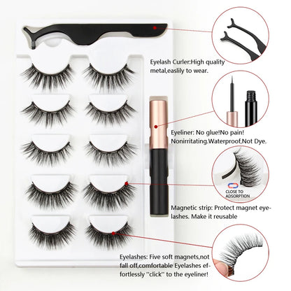 Magnetic Eyelashes Set 3/4/5/10 Pairs Natural Magnet False Eyelashes Makeup Kit Reusable Soft Mink Lashes Eyelash Extension Tool