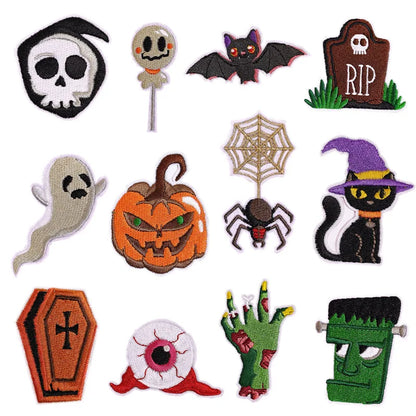 Halloween Costume Embroidery Patches Iron-on For Clothing  Kids Spider Bat Ghost Pumpkin Cat Applique DIY Brooch Accessories