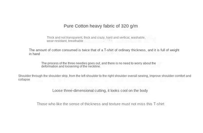 Japanese 320G Heavyweight Short Sleeve T-shirt Men's Summer Pure Cotton Thick Neckline Pure White Half Sleeve T-shirt