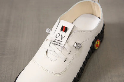 Women's Large Size 35-43 Yard PU Leather Sports Shoes Running Shoes Flat Bottom with Elastic Straps Shoes for Women Sneakers
