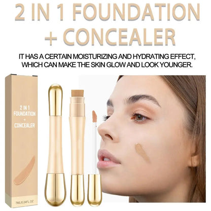 Double-headed Facial 2 in 1 foundation and concealer Moisturizing Foundation Brightening Contouring Highlighter Stick