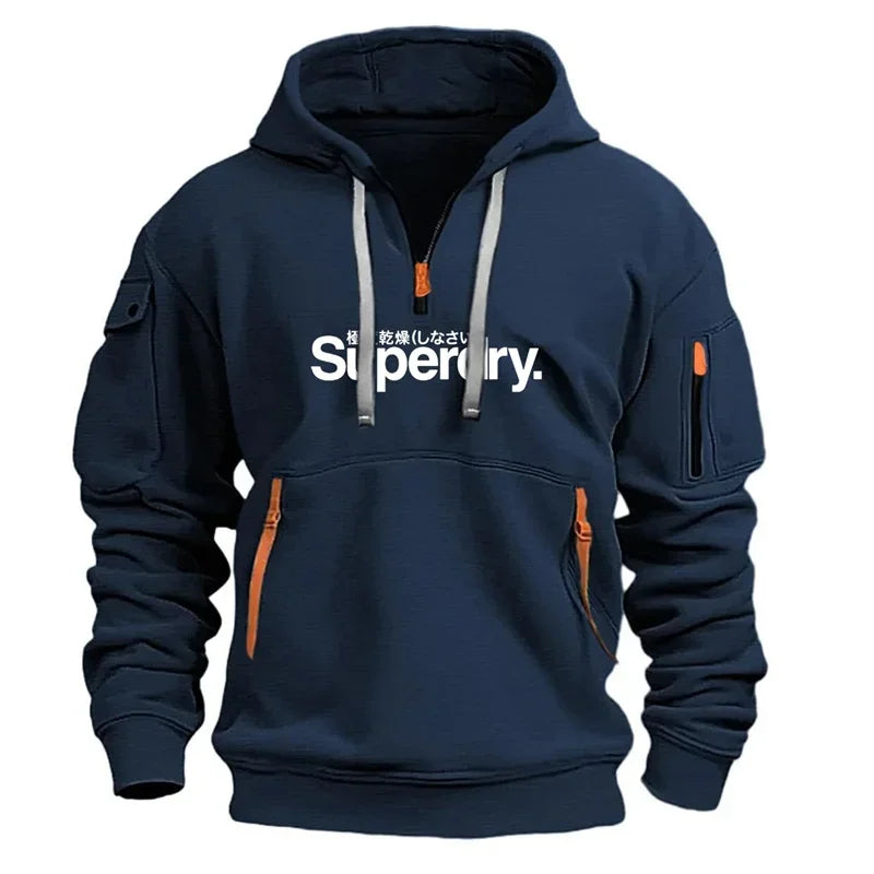 Fashion spring and autumn new men's clothing multi-pocket zipper loose casual pullover sweatshirt hooded European size hoodie