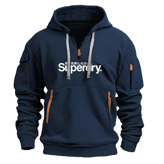 Fashion spring and autumn new men's clothing multi-pocket zipper loose casual pullover sweatshirt hooded European size hoodie