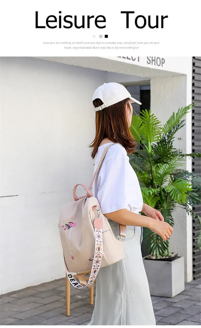 Waterproof Oxford Embroidery Women Backpack Fashion Anti-theft Large Capacity Female Travel Casual Backpacks School Laptop Bag