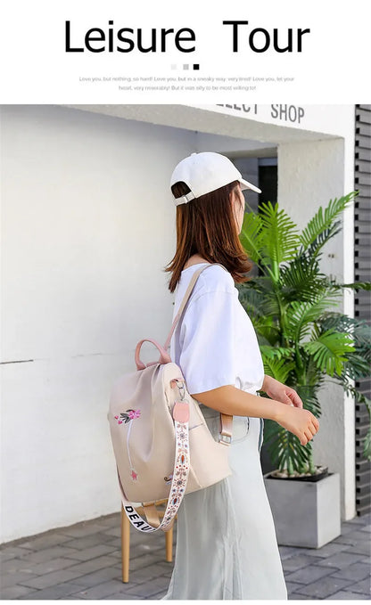 Waterproof Oxford Embroidery Women Backpack Fashion Anti-theft Large Capacity Female Travel Casual Backpacks School Laptop Bag