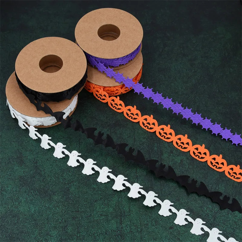 10M Halloween Embossed Ribbon Ghost Pumpkin Bat Spider Polyester Ribbon For Halloween Party Decor DIY Crafts Gift Wrap Material